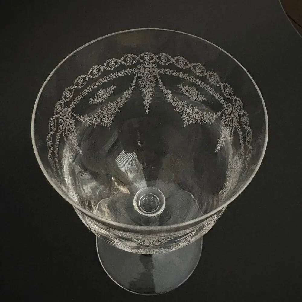 Set of 2 Antique Vintage Needle Etched Water Glass Crystal Cascade Czc1 1920s - Picture 3 of 9